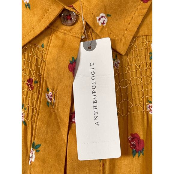 NWT ANTHROPOLOGIE Maeve Women's Mustard Yellow Floral Button Down Size 8 - Picture 3 of 8